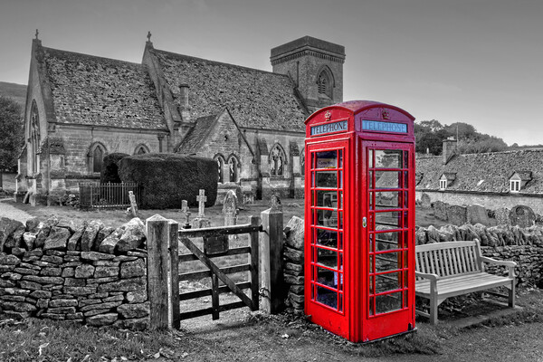 Snowshill Red Telephone Box Cotswolds Picture Board by austin APPLEBY