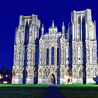 Buy canvas prints of Wells Cathedral West Front At Night by austin APPLEBY
