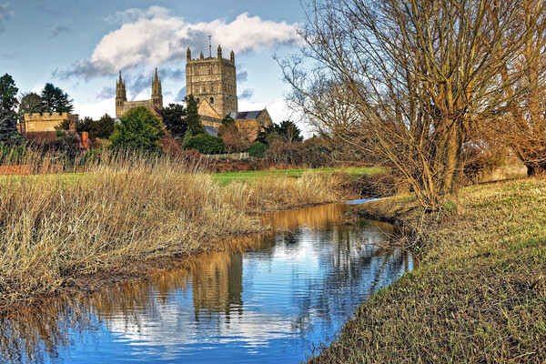 Tewkesbury Abbey Reflections Gloucestershire Picture Board by austin APPLEBY