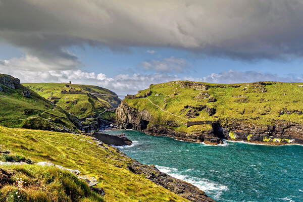 Tintagel Castle and Bridge Cornwall Picture Board by austin APPLEBY