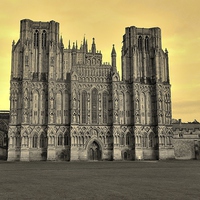 Buy canvas prints of SEPIA WELLS CATHEDRAL WEST FRONT by austin APPLEBY