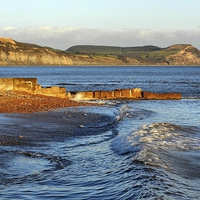 Buy canvas prints of GOLDEN CAP AND LYME REGIS WAVES by austin APPLEBY
