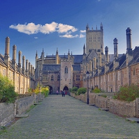 Buy canvas prints of  Vicars' Close and Wells Cathedral Somerset by austin APPLEBY