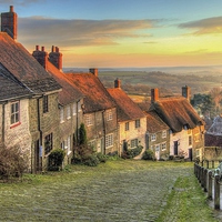 Buy canvas prints of  Winter Sunset Gold Hill Shaftesbury by austin APPLEBY