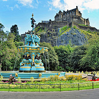 Buy canvas prints of Ross Fountain and Edinburgh Castle by austin APPLEBY