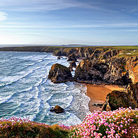 Buy canvas prints of Carnewas at Bedruthan Steps pinks by austin APPLEBY