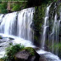 Buy canvas prints of Sgŵd isaf Clun-gwyn Waterfall South Wales by Avril Harris