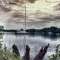 Buy canvas prints of Yacht on Wroxham Broad. by Avril Harris