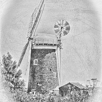 Buy canvas prints of Horsey windpump black and white by Avril Harris