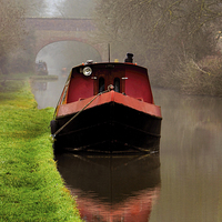 Buy canvas prints of Narrowboat on the Canal by Avril Harris