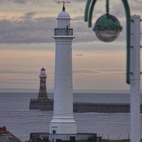 Buy canvas prints of Seaburn and Roker Lighthouse. by Avril Harris