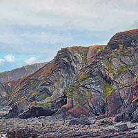 Buy canvas prints of Hartland Quay Cliffs by Avril Harris