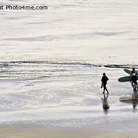 Buy canvas prints of Woolacombe beach surfers. by Avril Harris